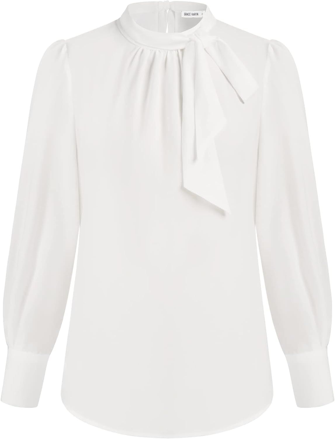 GRACE KARIN Women's Bow Tie Neck Long Sleeve Chiffon Blouses Pleated Mock Neck Casual Work Shirt Top | Amazon (US)