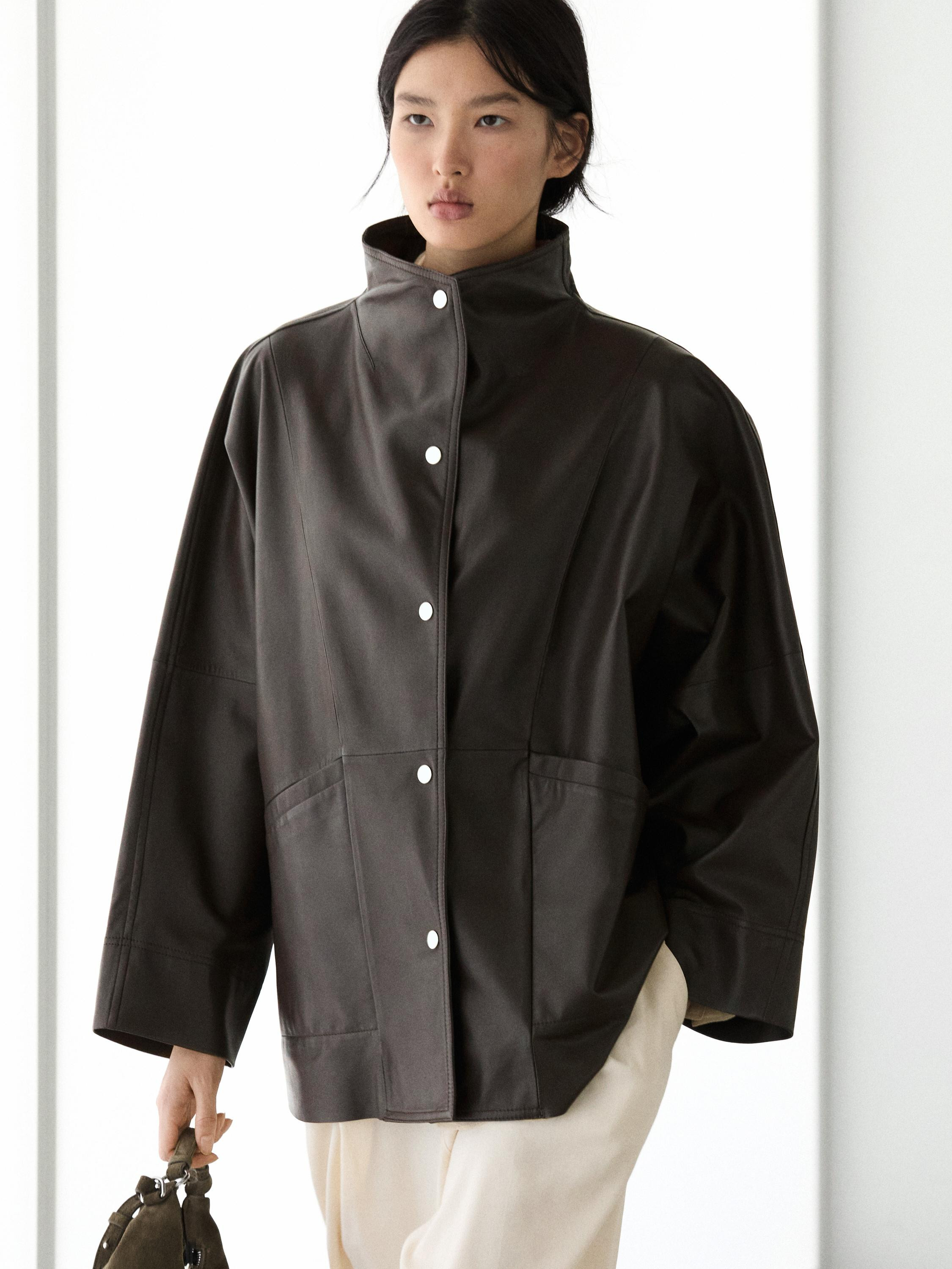 Nappa leather cape jacket | Massimo Dutti US
