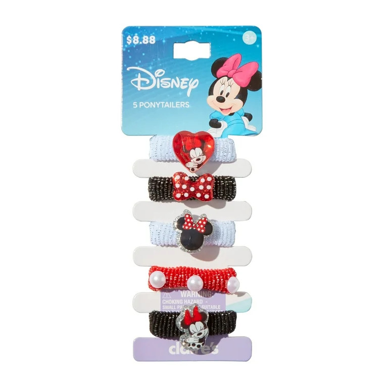 Claire's Disney Minnie Mouse Little Girl Ponytailers with Charms, 5-Pack | Walmart (US)