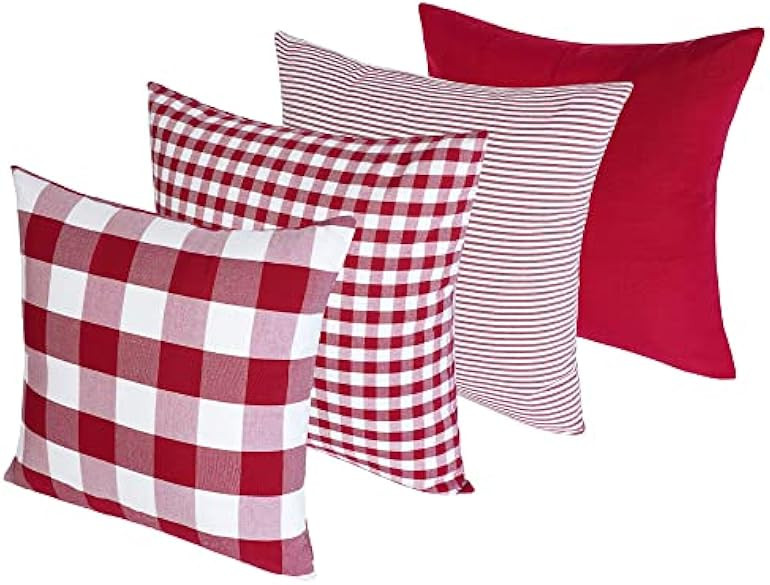 Amazon.com: Burgundy Red and White Throw Pillow Covers 18 x 18 Fall Buffalo Check Plaid Tartan Ti... | Amazon (US)