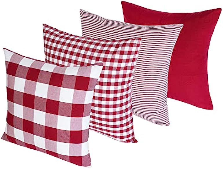 Amazon.com: Burgundy Red and White Throw Pillow Covers 18 x 18 Fall Buffalo Check Plaid Tartan Ti... | Amazon (US)