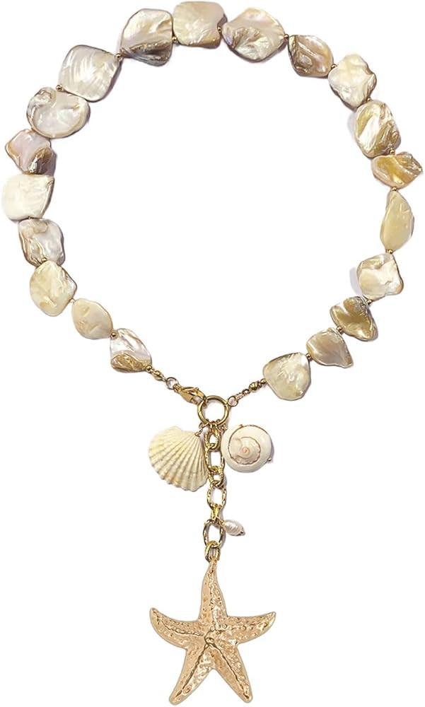 Shell Starfish Necklace, Oversized Shells and Clam Necklace, Boho Bridal Jewelry, Summer Beach We... | Amazon (US)