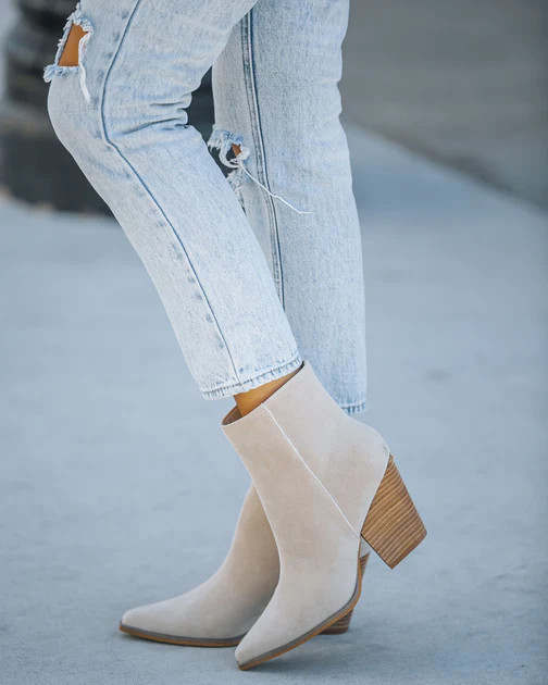 Rowyn Faux Suede Heeled Bootie - Beige | VICI