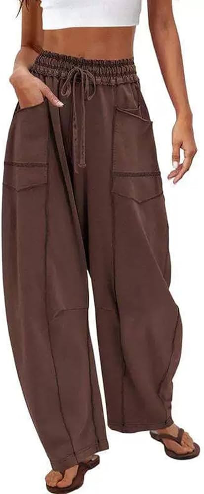 Womens Barrel Sweatpants High Waisted Wide Leg Pants Drawstring Athletic Baggy Pants Lounge Sweat... | Amazon (CA)