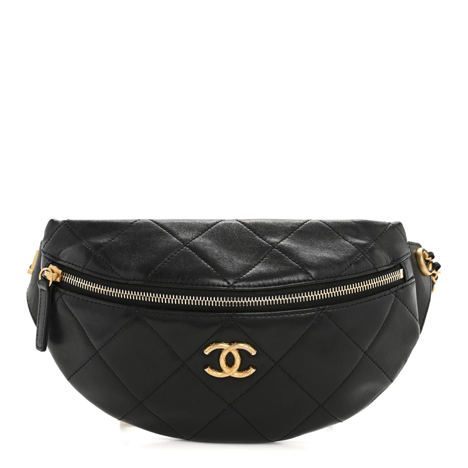 Chanel Lambskin Enamel Quilted Waist Bag Black 1784451 | FASHIONPHILE (US)