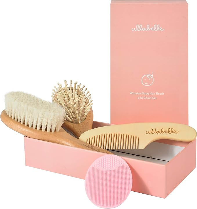 Ullabelle 4 Piece Wooden Baby Hair Brush and Comb Set for Newborns & Toddlers in Chic Gift Box - ... | Amazon (US)