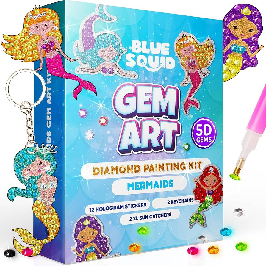 Blue Squid Diamond Art Kits for Kids \u2013 Easy DIY 5D Gem Art Diamond Painting Kits for Keychai... | Amazon (US)
