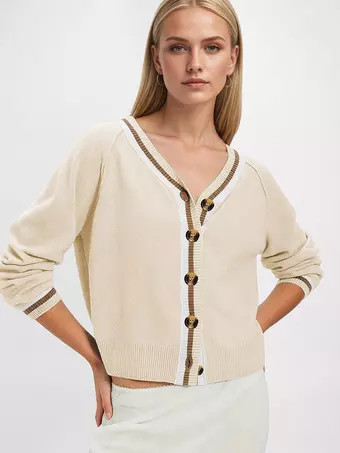 Sweater Jacket V Neck Contrast Trim Raglan Sleeve Button Down Knit Cardigan | Milanoo