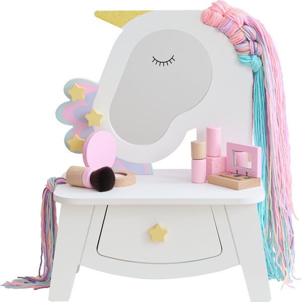 Teamson Kids Dreamy Unicorn Makeup Vanity Set Mirror & Drawer | Maisonette
