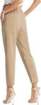 Women's Cropped Paper Bag Waist Pants with Pockets | Amazon (US)