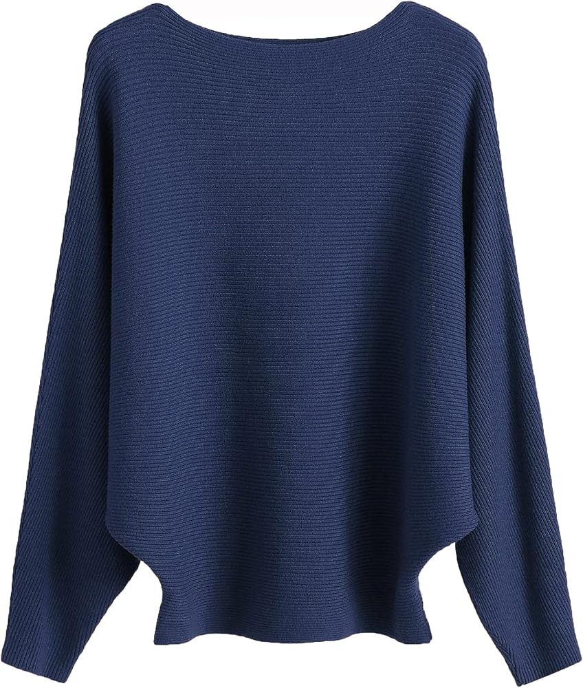 Ckikiou Womens Lightweight Oversized Boat Neck Sweaters Tops Dolman Batwing Sleeve Ribbed Knitted... | Amazon (US)