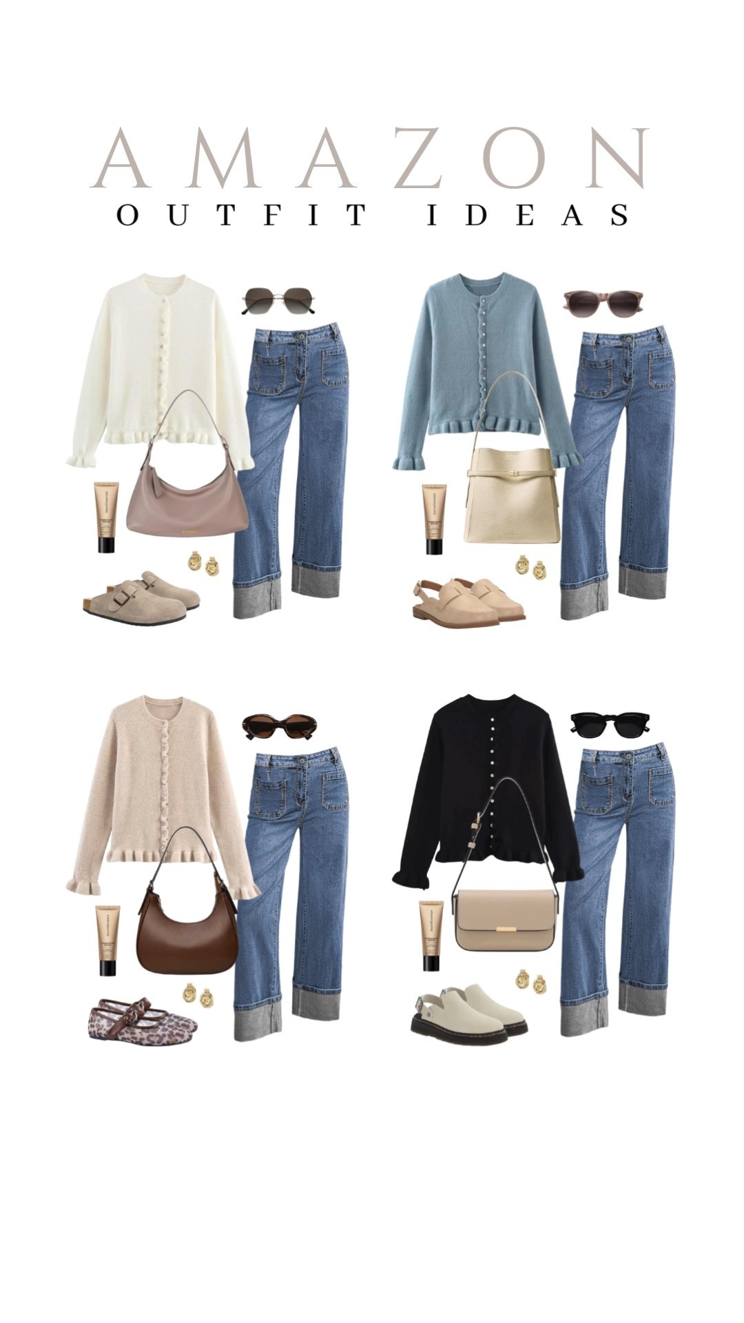 Perfect transitional outfit with this ruffle cardigan sweater and cute jeans. I paired it with flats and a shoulder bag!
wide leg jeans, tinted moisturizer, chunky gold earrings, crescent shoulder bag, spring outfit idea, casual look, vacation style, makeup must have, beauty favorite, functional bag, amazon fashion, affordable style

#LTKU #LTKootd #LTKSeasonal