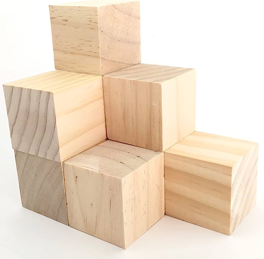 Wood Blocks for Crafts, Unfinished Wood Cubes, 2 Inch Natural Wooden Blocks, Pack of 8 Wood Squar... | Amazon (US)