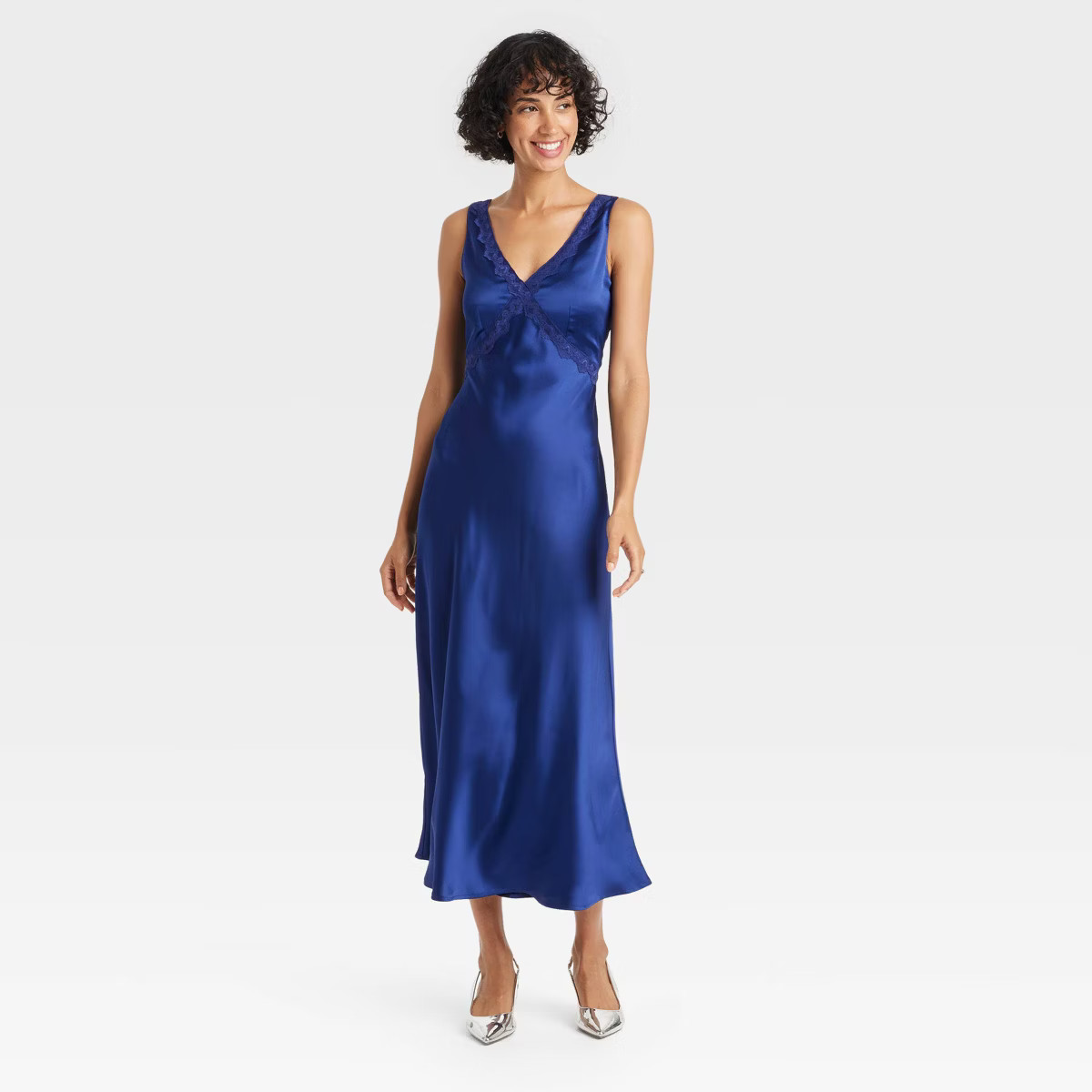 Women's Midi Lace Trim Dress - A New Day™ Navy L | Target