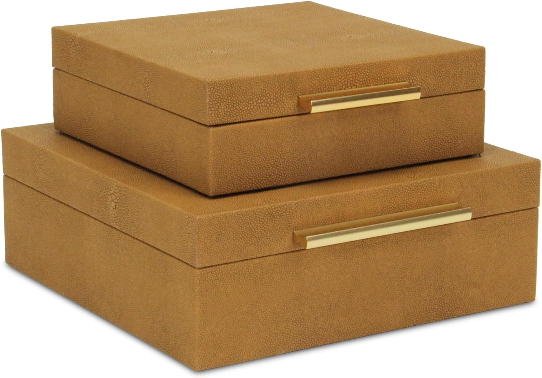 Cheungs Lusan Camel Brown Shagreen Boxes | Amazon (US)