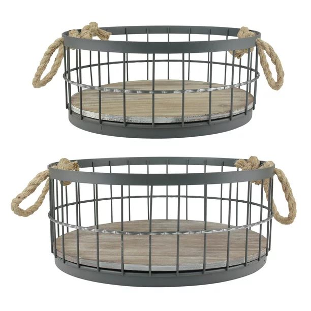 Stonebriar Decorative Wire and Wood Coastal Baskets, Set of 2 - Walmart.com | Walmart (US)