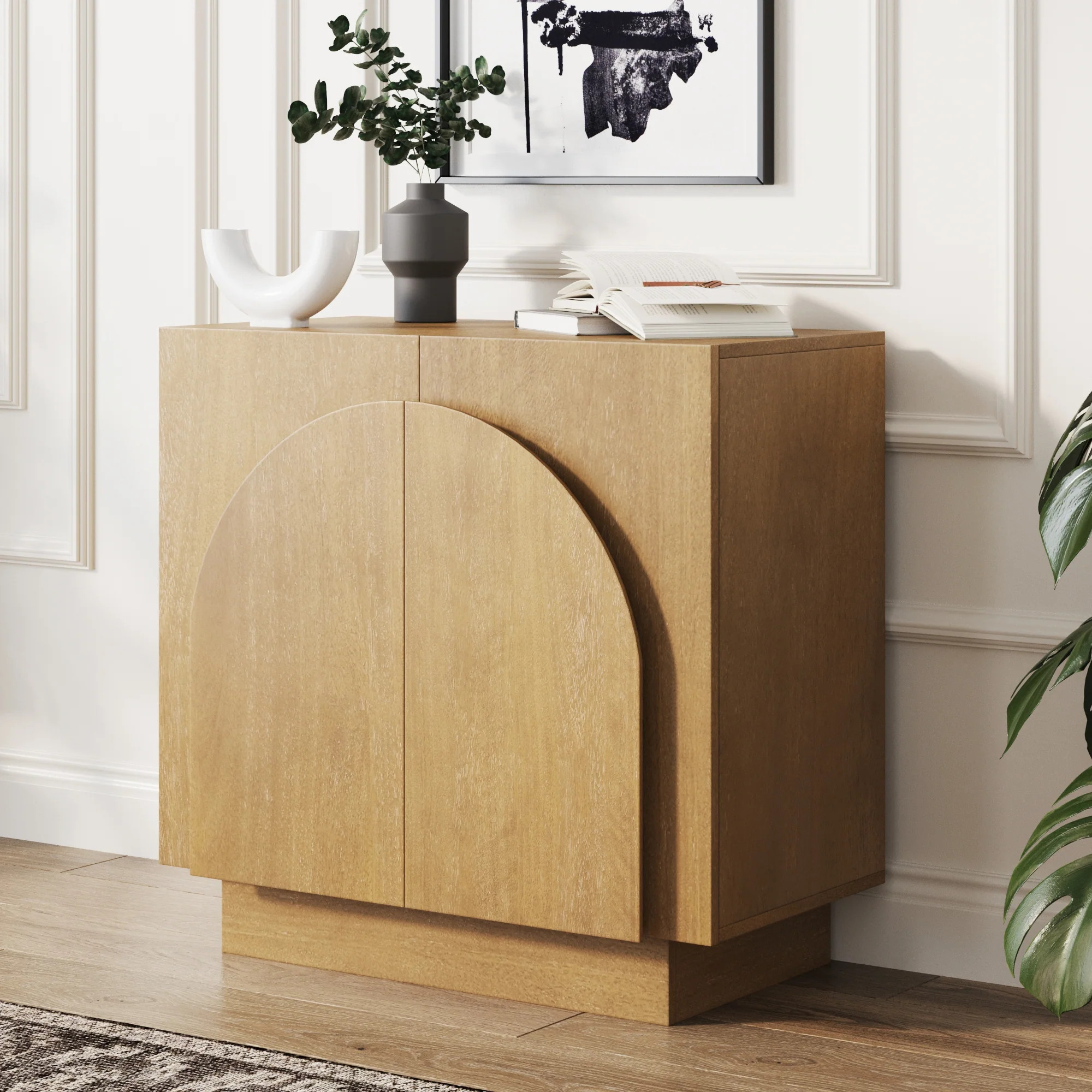 Wood Mid-Century Arched Storage Cabinet Light Brown | Nathan James
