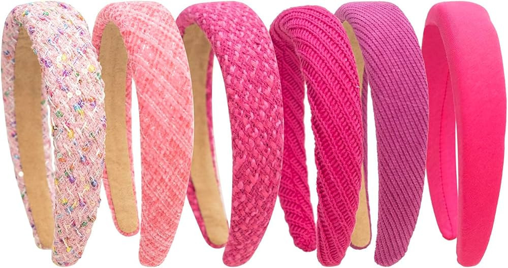 WJYX BOWS 6pcs Bubby Pink Headbands for Women,Padded Wide Hair Bands for Girl Hair Accessories,Fa... | Amazon (US)
