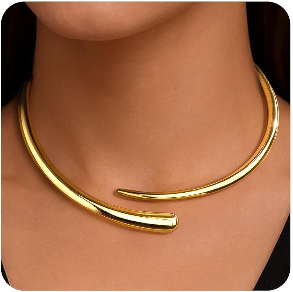 Statement Chunky Collar Necklace for Women ,Teardrop Open Cuff Choker with Spring-Hinged Clasp, M... | Amazon (US)
