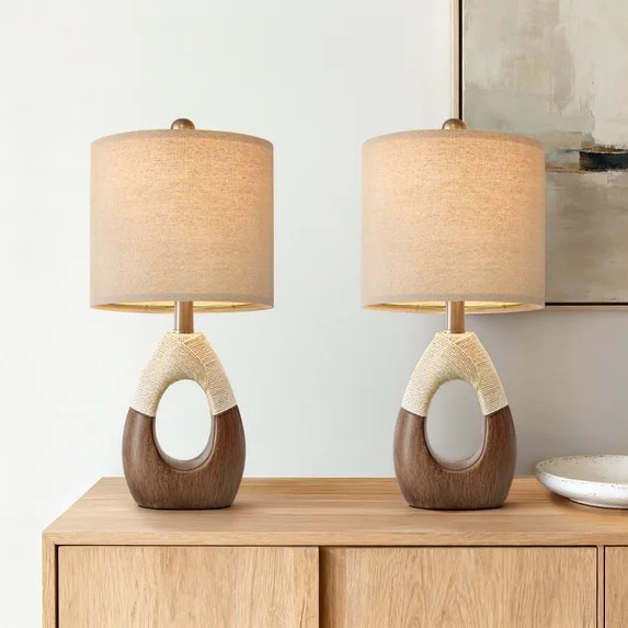 Oneach 19.5" Farmhouse Table Lamp Set of 2 for Bedroom,Rattan Resin Bedside Lamps for Living Room... | Walmart (US)