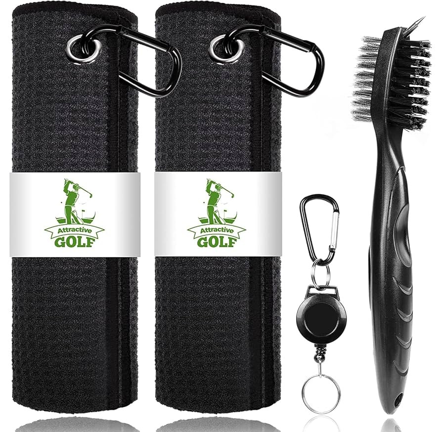 ATTRACTIVE Golf Towels, Microfiber Waffle Pattern Towels - Golf Club Brush with Cleaning (2 Black... | Amazon (US)