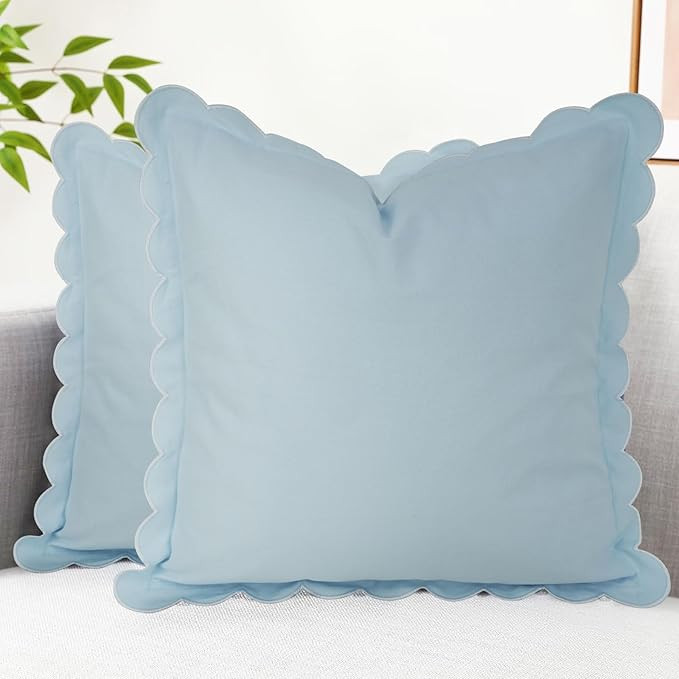 Mrcrypos Blue Scalloped Pillow Covers 18X18 Set of 2 Throw Pillow Covers Scallop Boho Accent Deco... | Amazon (US)