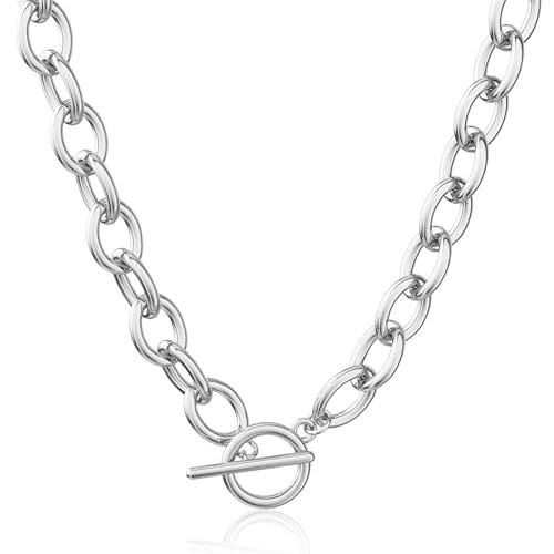 CHESKY Chunky Silver Necklace for Women, Trendy Silver Plated Paperclip Chain Necklace Thick Toggle Necklaces Non Tarnish Jewelry | Amazon (US)