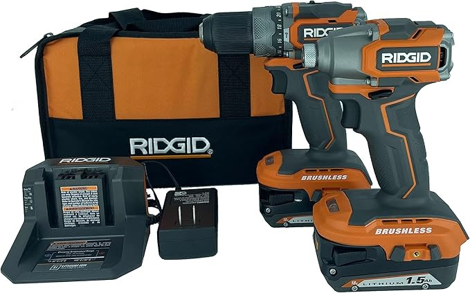 RIDGID 18V Brushless Sub-Compact Cordless 1/2-inch Hammer Drill and Impact Driver Combo Kit - R97... | Amazon (US)