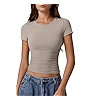 QINSEN Short Sleeve Shirts for Women Round Neck Basic Double Lined Tees Fitted Y2k Crop Tops | Amazon (US)