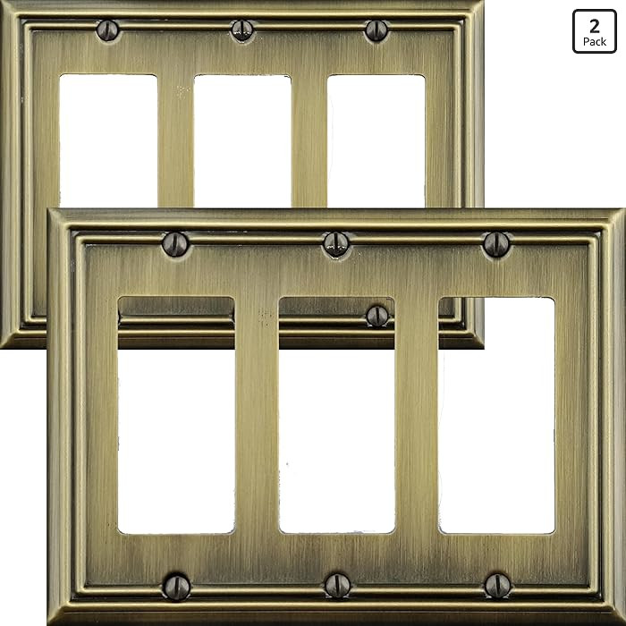 Triple Decorator Light Switch Cover Adler Metal Wall Plate, 2-Pack Antique Brass 3 Gang Triple Ro... | Amazon (US)
