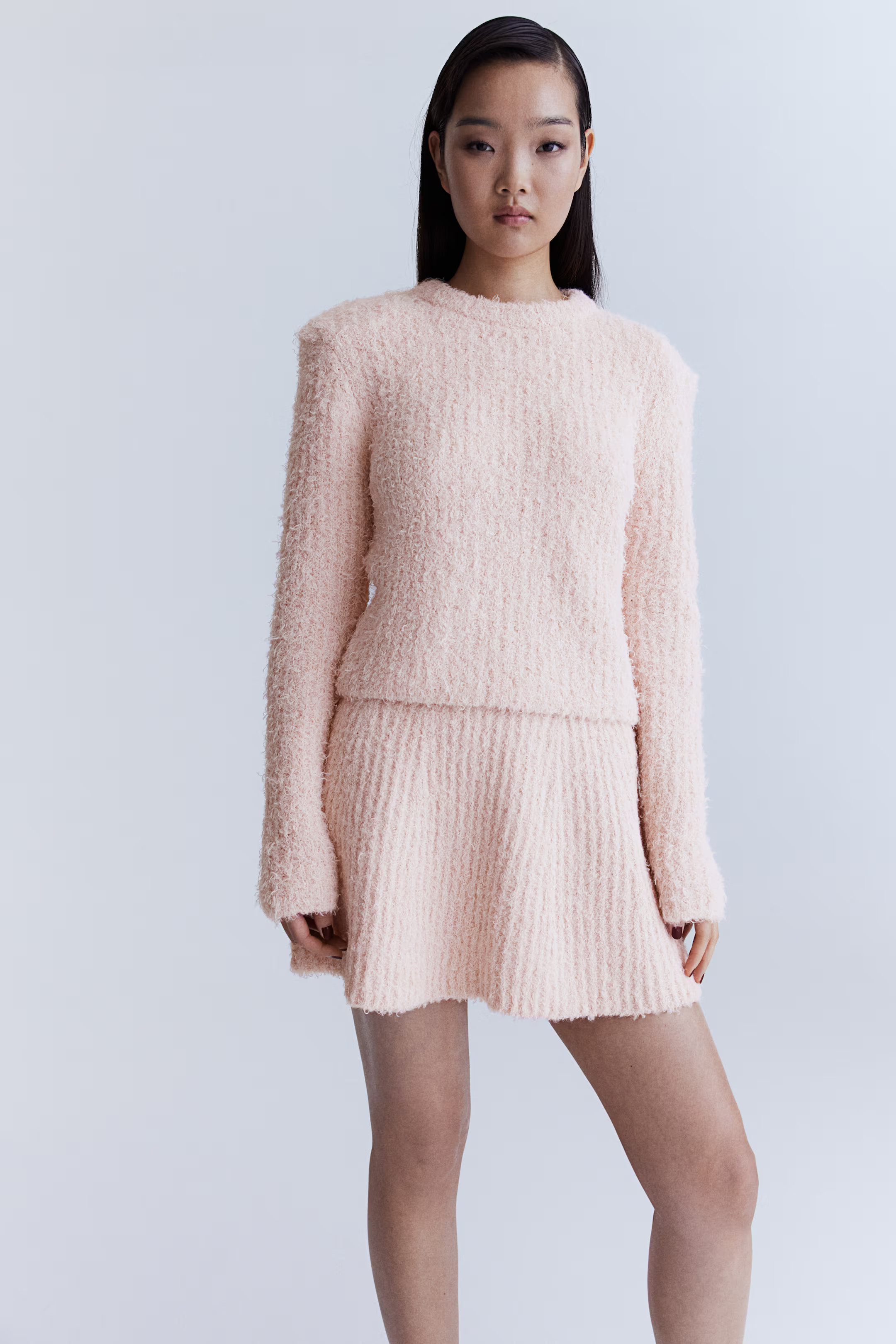 Fluffy Knit Sweater with Shoulder Pads - Light dusty pink - Ladies | H&M US | H&M (US + CA)