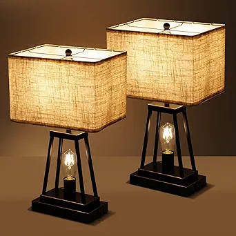 Suraielec Rectangle Shaped Table Lamps Set of 2, Touch Control 3 Way Dimmable Night Light, USB Po... | Amazon (US)