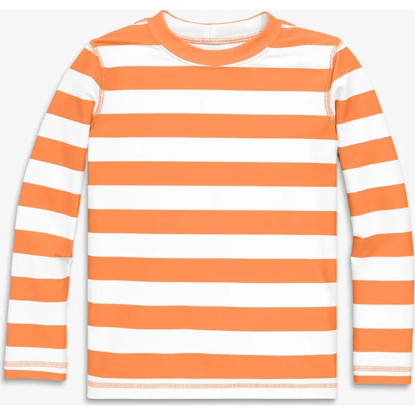 Kids Long Sleeve Rash Guard In Stripe, Cantaloupe White Stripe | Maisonette