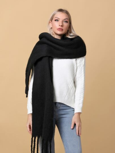 Solid Fringe Hem Scarf | SHEIN