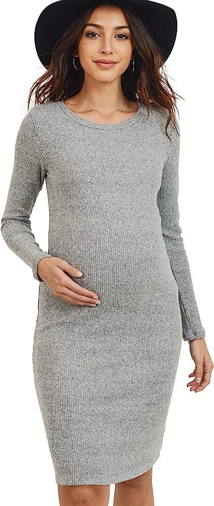 HELLO MIZ Women's Knit Ribbed Maternity Dress with Long Sleeve | Amazon (US)