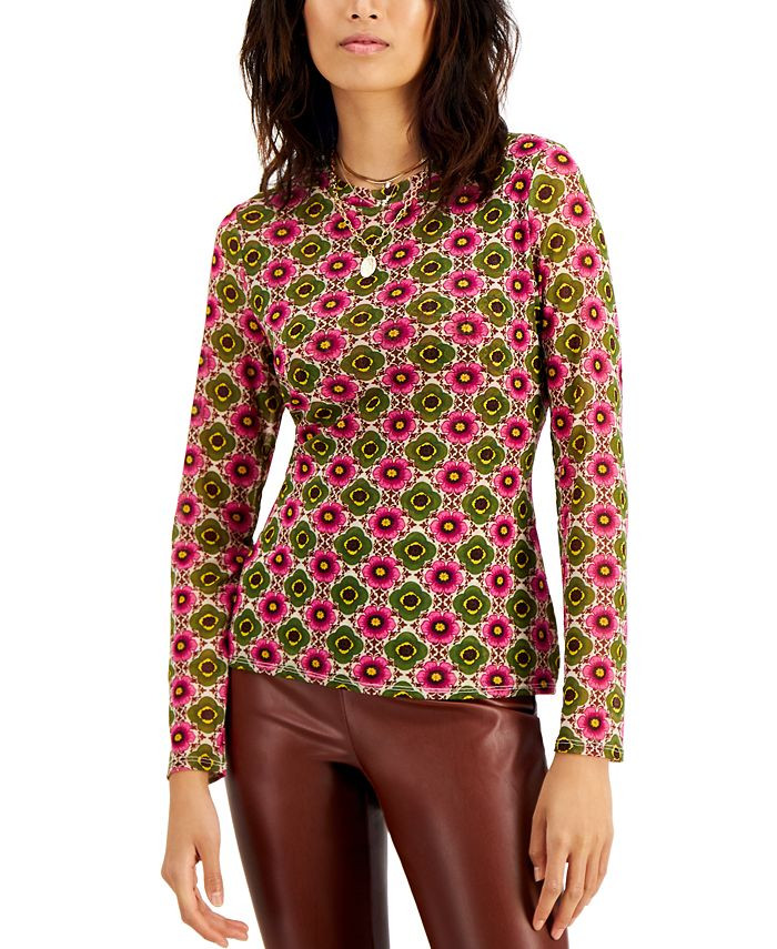 INC International Concepts Printed Crewneck Top, Created for Macy's & Reviews - Tops - Women - Ma... | Macys (US)