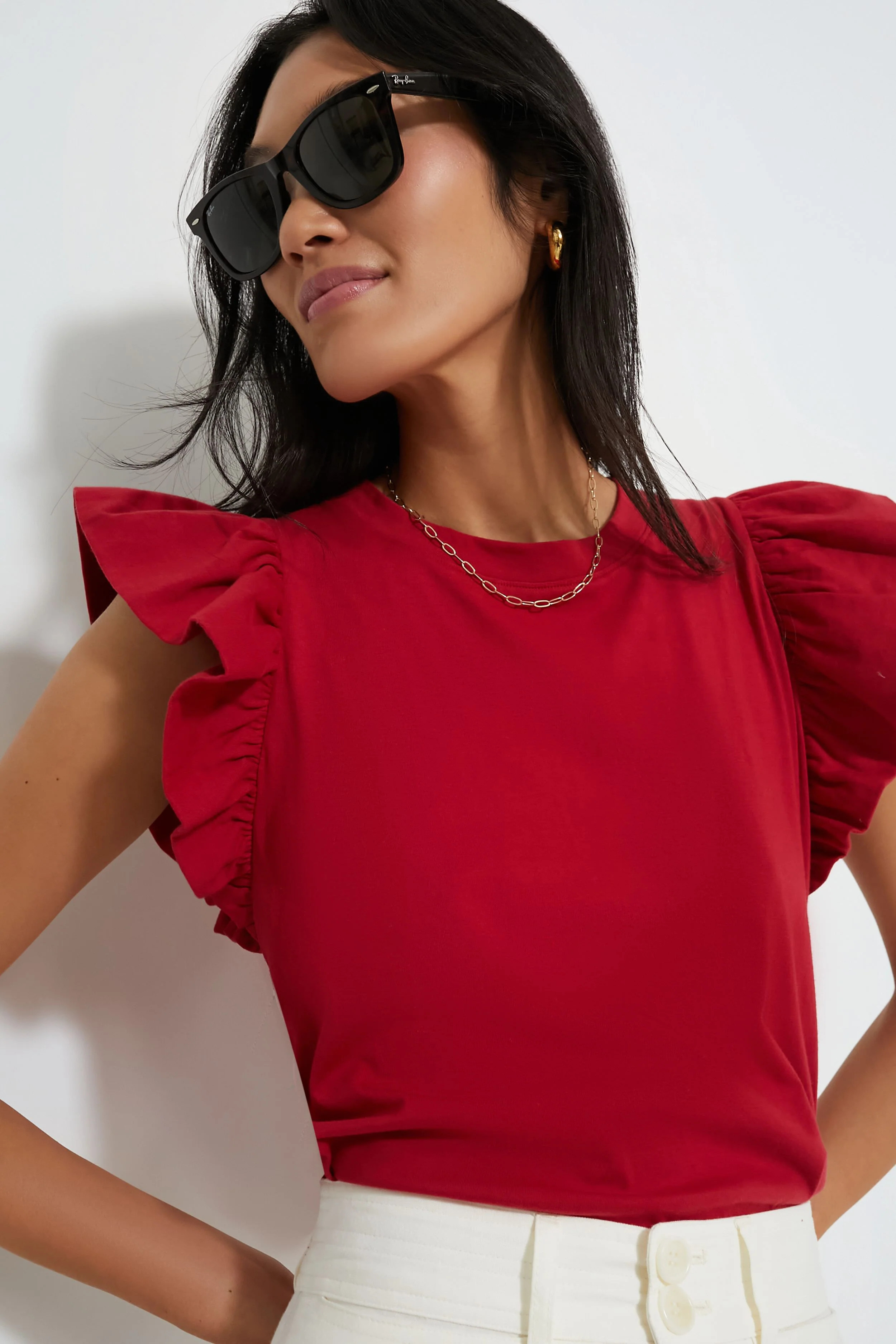 Red Kaia Flutter Sleeve Tee | Tuckernuck (US)