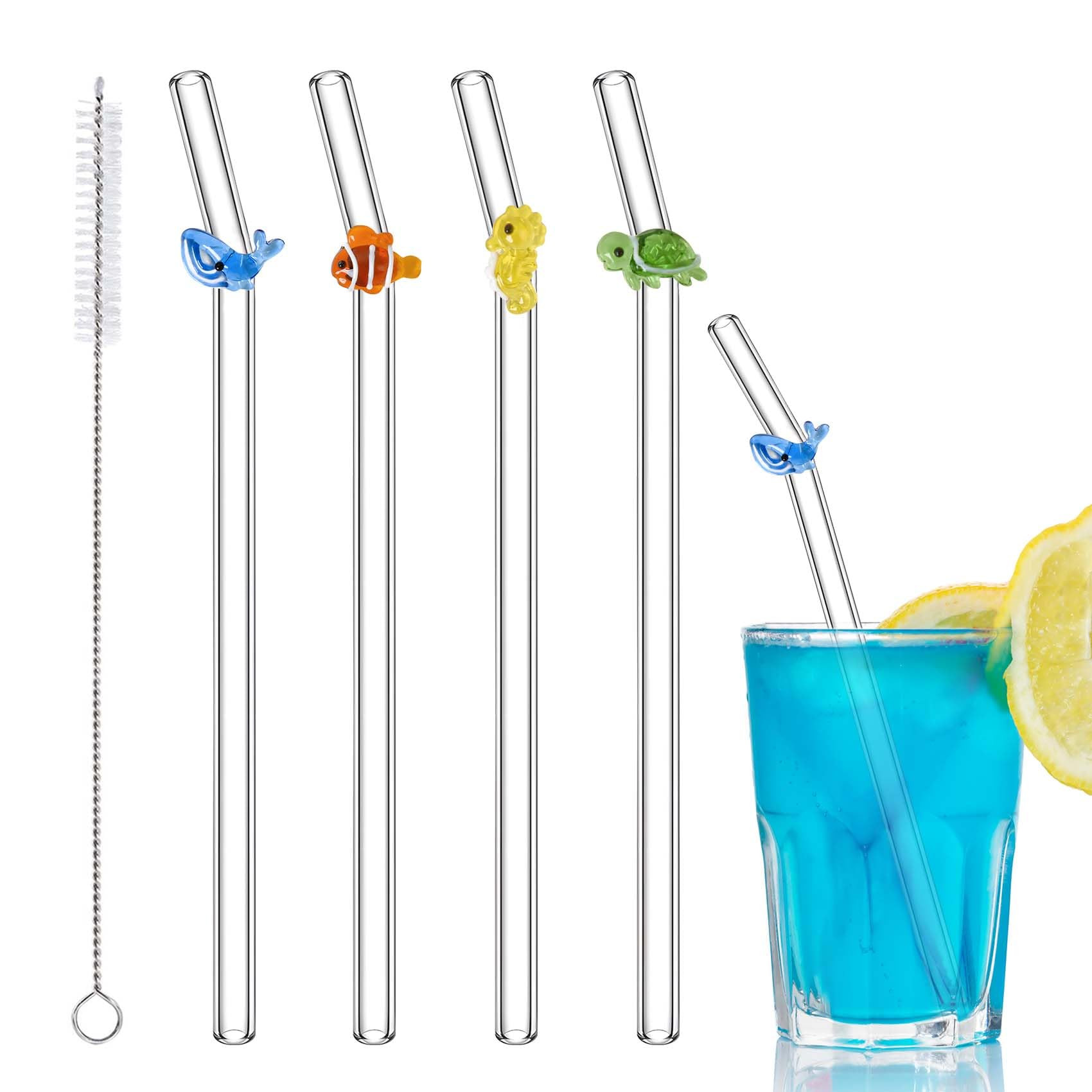 4 Pcs Glass Straws Shatter Resistant with 1 Cleaning Brushes, Colorful Cute Reusable Straw Dishwa... | Amazon (US)