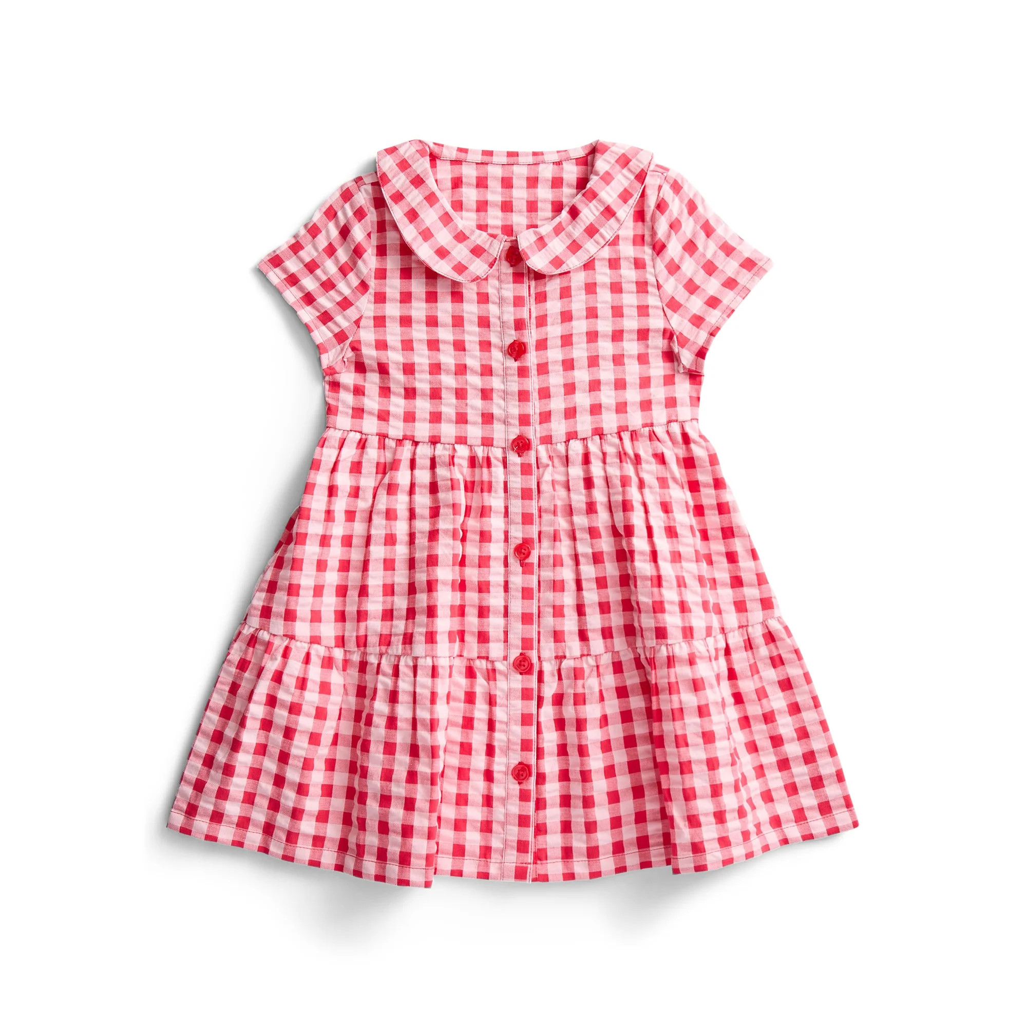 Wonder Nation Toddler Girls Cotton Seersucker Gingham Tiered Dress, Sizes 12M-5T | Walmart (US)