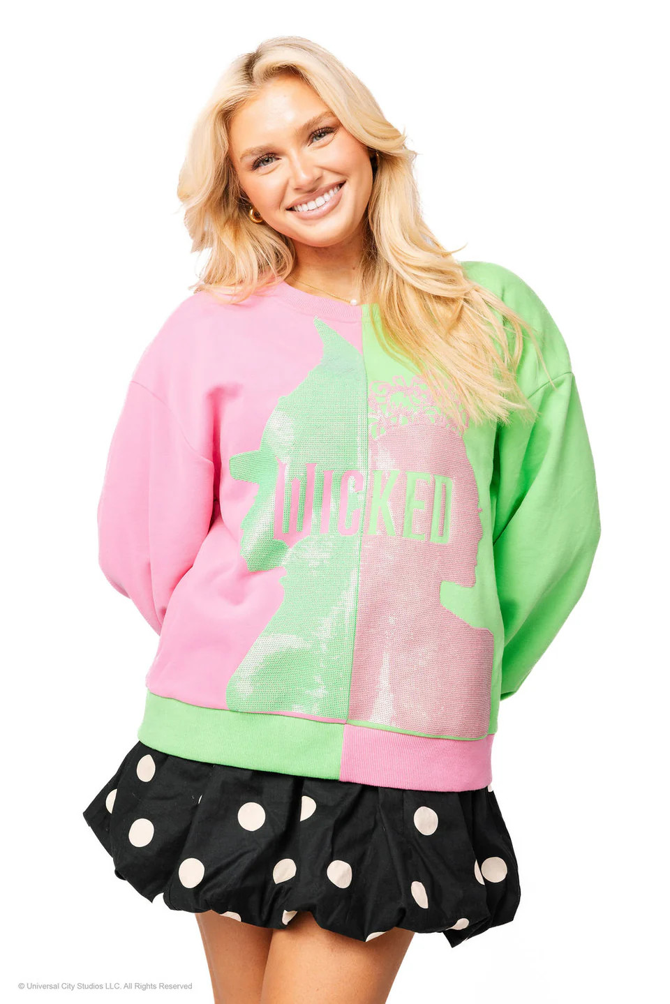 Licensed Green & Pink Colorblock Character Profile 'Wicked' Sweatshirt | Queen of Sparkles
