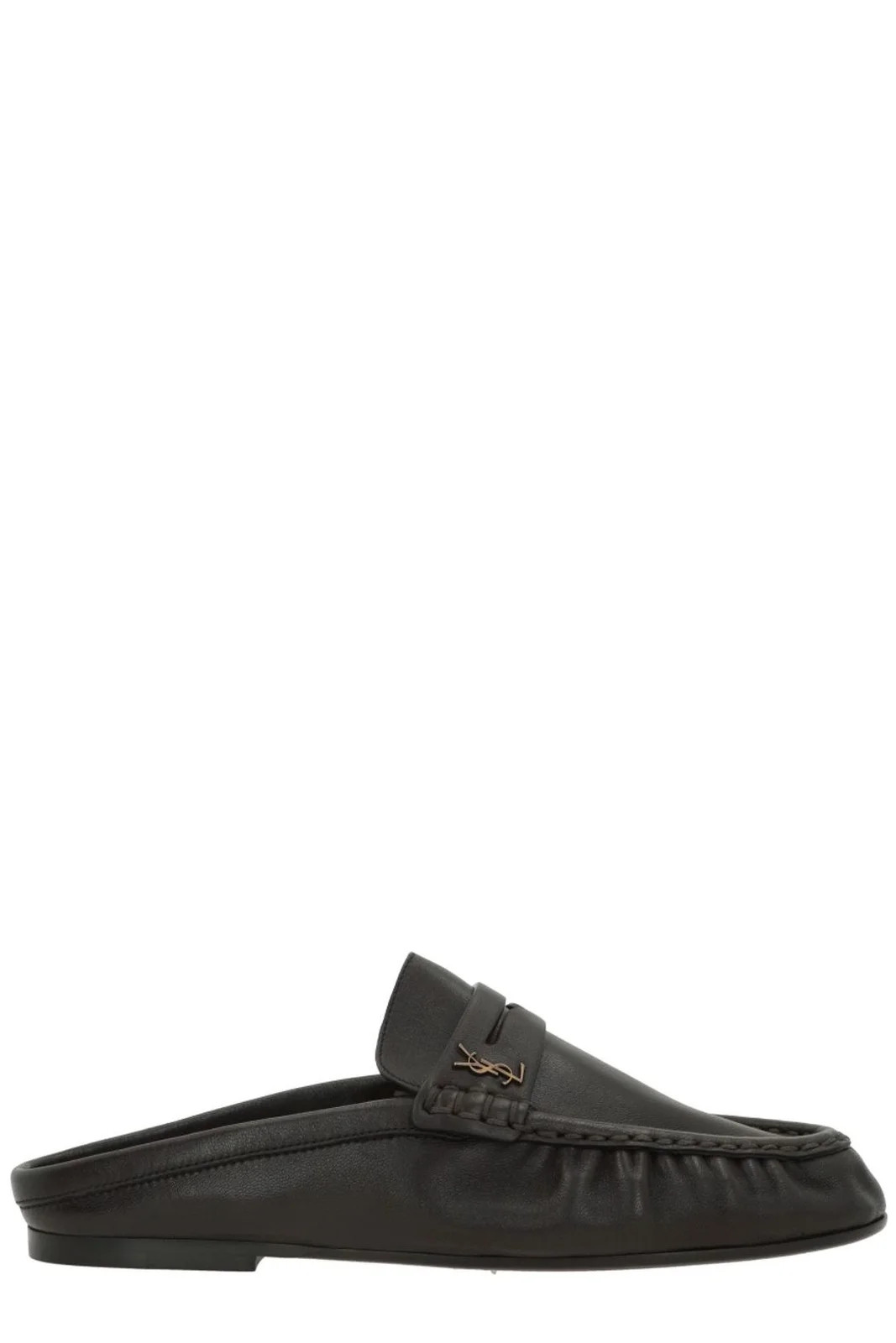Saint Laurent Ruched Logo Plaque Mules | Cettire Global