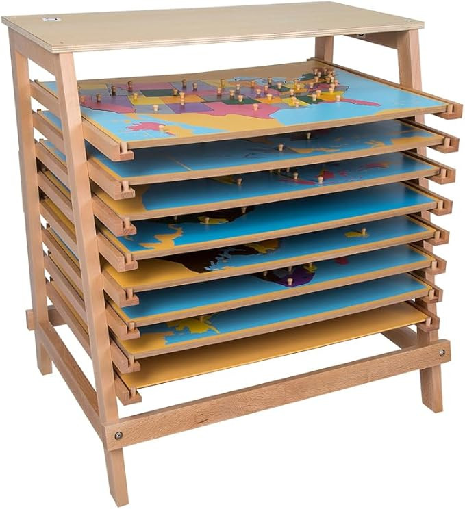 Kinderhuis Geography Cabinet with 8 Puzzles Montessori Materials Classroom Homeschool Casa 3-6 Ye... | Amazon (US)