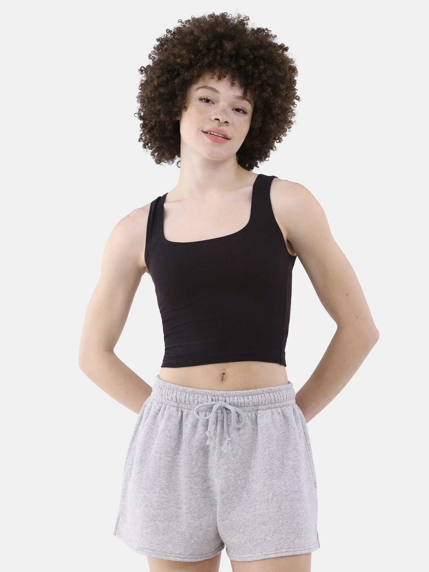 No Boundaries Women's Cotton Blend Ribbed Cropped Tank Top, Women’s and Women’s Plus - Walmar... | Walmart (US)