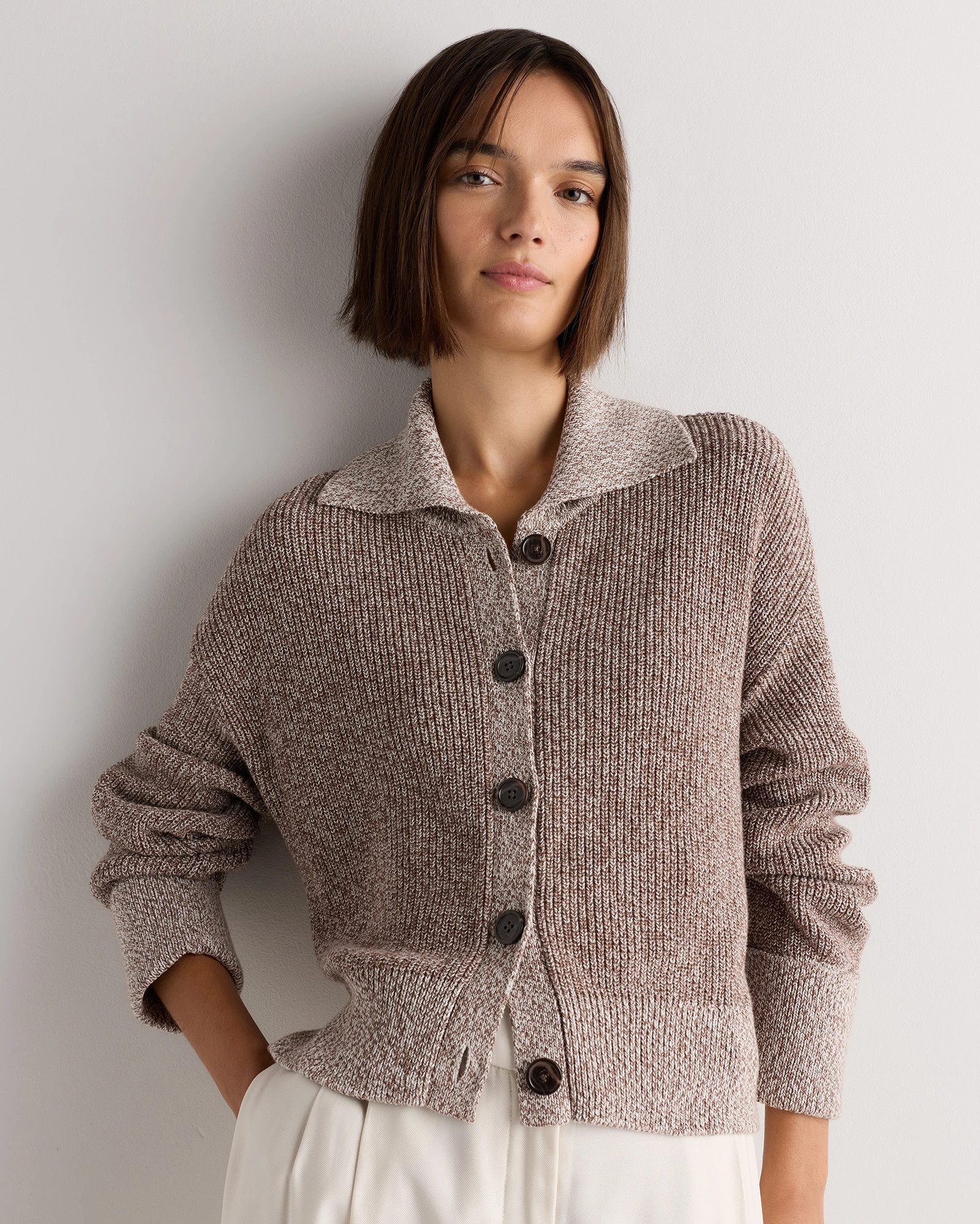 Quince | Women's Fisherman Collared Cardigan Sweater in Ivory, Size Medium, Organic Cotton | Quince