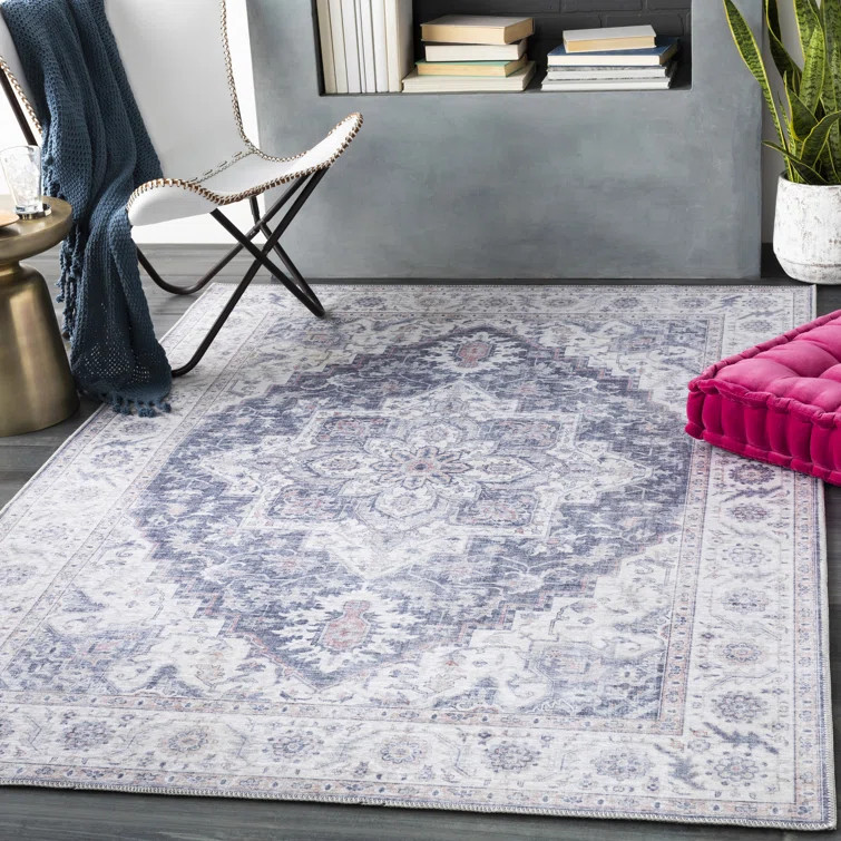 Oavia Power Loom Performance Light Blue/Beige Rug | Wayfair North America
