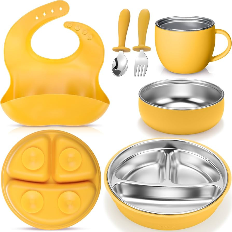 Nuogo 6 Pcs 304 Stainless Steel Kids Plates and Bowls Set Stainless Steel Suction Bowls and Toddl... | Amazon (US)