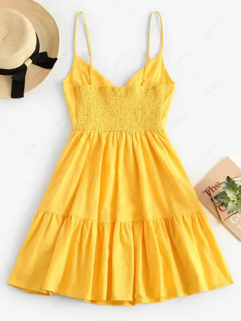 Olivia Messler X ZAFUL Button Embellished Smocked Flounce Hem Cami Dress | ZAFUL (Global)