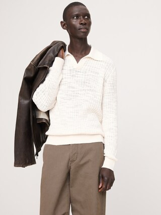 Linen-Cotton Slub Sweater Polo Shirt | Banana Republic (US)