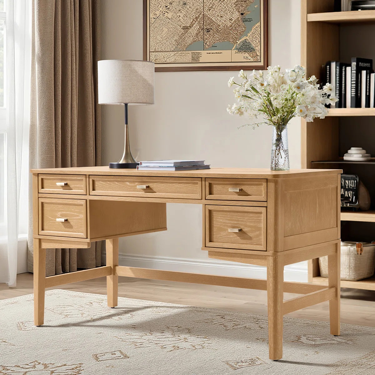 Hoai 55'' W Transitional Rectangular Executive Desk with Hidden Drawers and Concealed Cable Hole ... | Wayfair North America