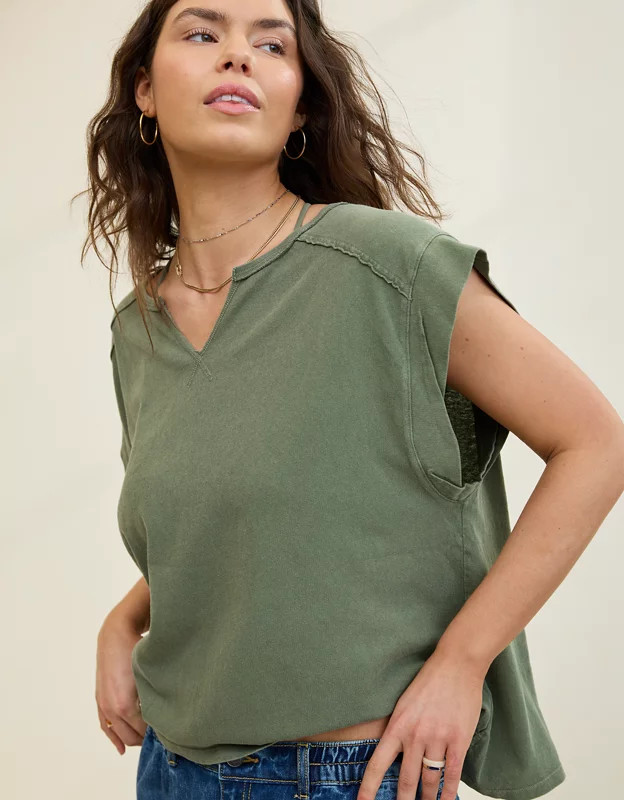 Aerie Summer Breeze Notch Neck T-Shirt | Aerie